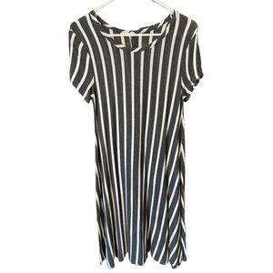 Chic Striped grey and White Midi Dress